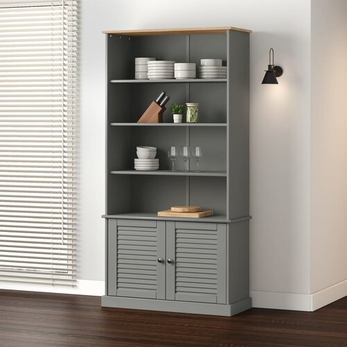 The Living Store Knjižna omara VIGO siva 85x35x170 cm trdna borovina - Knjižna Omara, (21431410) Slike