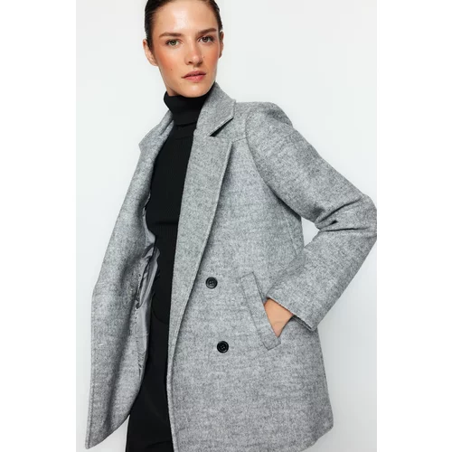 Trendyol Gray Premium Oversize Wide-Cut Wool Cachet Coat