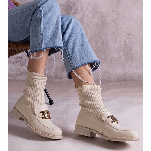Gemre Beige ankle boots with a fabric upper by Krisa Cene