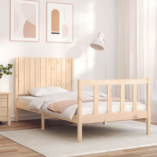  The Living Store Posteljni okvir z vzglavjem 100x200 cm trden les - Posteljni Okvir, (21455865) Slike