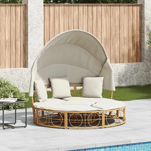 vidaXL Zunanja lounge postelja z baldahinom in blazinami Poly Rattan Cene