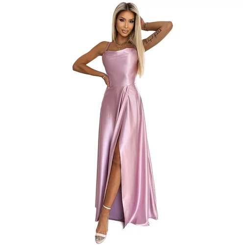NUMOCO satin long dress with neckline at the back