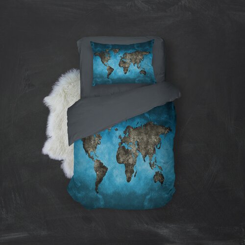 MEY HOME posteljina sa motivom mape sveta 3D 160x220cm plavo-siva Cene
