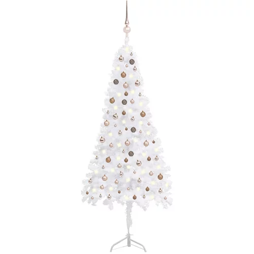 vidaXL kutno umjetno božićno drvce LED s kuglicama bijelo 240 cm PVC