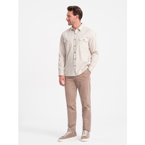 Ombre Men&amp;#039;s REGULAR FIT cotton shirt with buttoned pockets - cream Slike