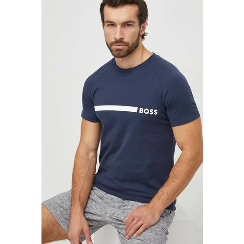 Boss Bombažna kratka majica moški, mornarsko modra barva