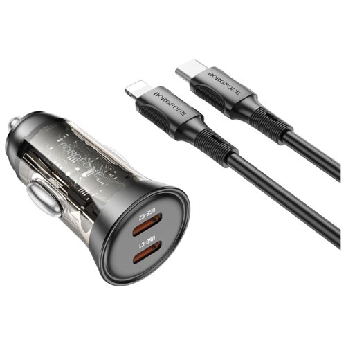 Borofone Auto Punjač sa kablom 1m Type-C to iPhone/lightning BZ26B Discovery PD45W 2xType-C car set transparent black Cijene