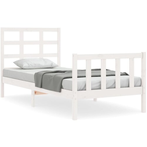Maison Chic Posteljni okvir - Enojna postelja - Postelja za odrasle 75x190 cm z vzglavjem bel trden les-J15725, (21761752) Slike