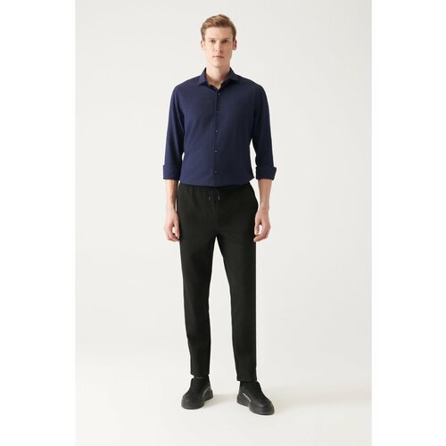 Avva Men's Black Side Pocket Woven Lace Up Relaxed Fit Comfortable Cut Jogger Pants Slike