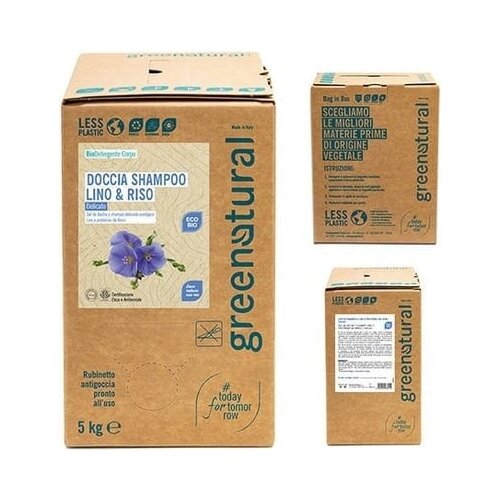 Greenatural 2v1 nežen gel za prhanje in šampon, lan in riž - 5 kg Cene