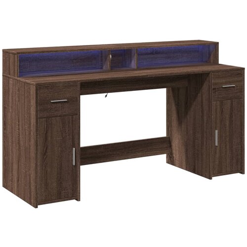  Radni stol s LED svjetlima smeđa boja hrasta 160x55x91cm drveni Slike