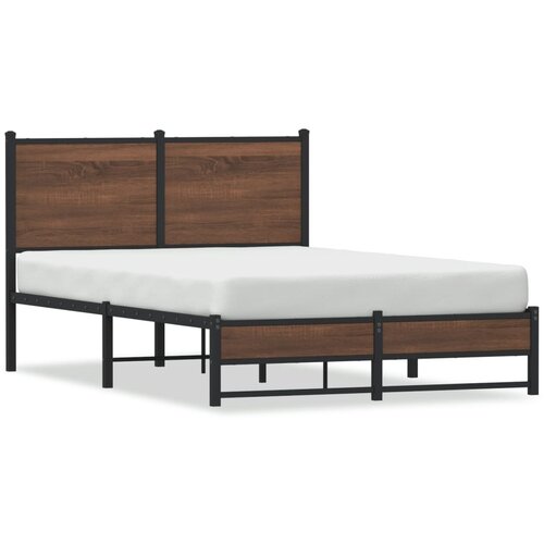 VidaXL Metalni okvir kreveta s uzglavljem smeđa boja hrasta 120x200 cm Slike