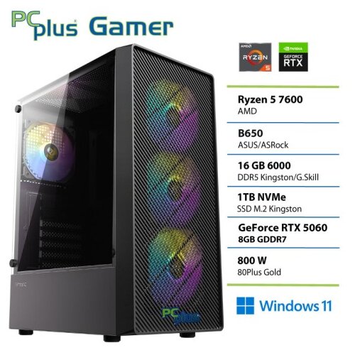 PCPLUS Gamer Ryzen 5 7600 16GB 1TB SSD RTX 5060 8GB Windows 11 Home gaming namizni računalnik Cene