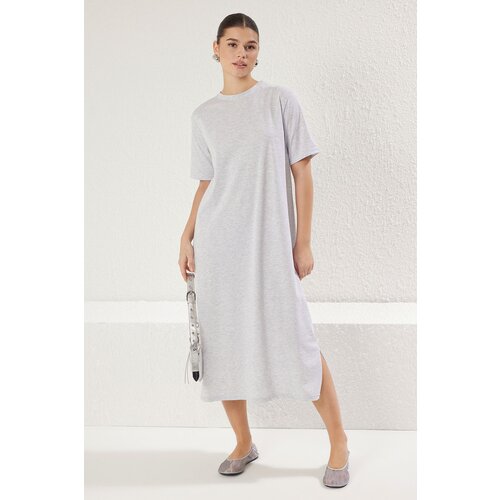 Trendyol Grey 100% Jersey Crew Neck Short Sleeve Midi Knitted T-shirt Dress Cene