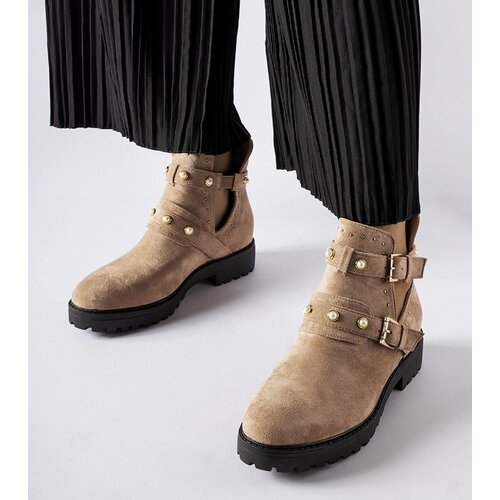 Gemre Beige decorative ankle boots with cutouts Provolo Cene