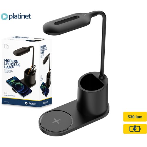 Platinet PDL1930 namizna LED svetilka, upogljiva, 530 lumnov, 3 načini svetenja, brezžični polnilec, vgrajeno stojalo, USB-C, 150cm kabel, IP20, črna, (21591289) Cene