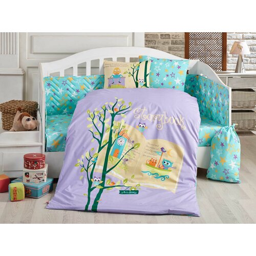 Dream clock - lilac lilacmintgreenwhiteyellow poplin baby quilt cover set Cene