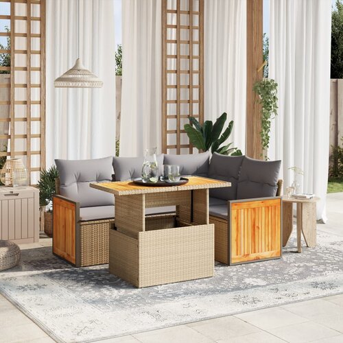  5-dijelni vrtni set sofa s jastucima bež od poliratana Cijene