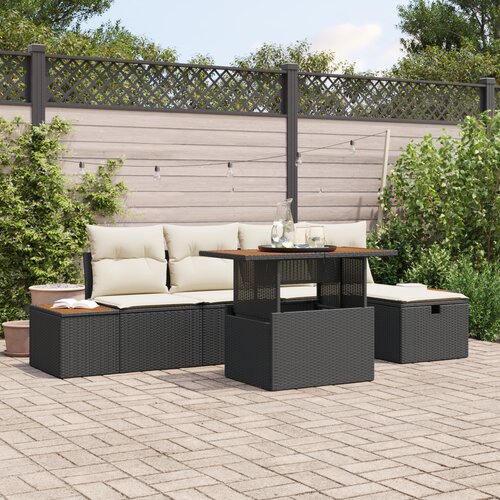 vidaXL 6-delni vrtni sofa set z blazinami Črni poli ratan Akacija Cene
