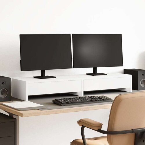  Stalak za monitor s ladicama bijeli 100 x 27 x 15 cm drveni Cijene