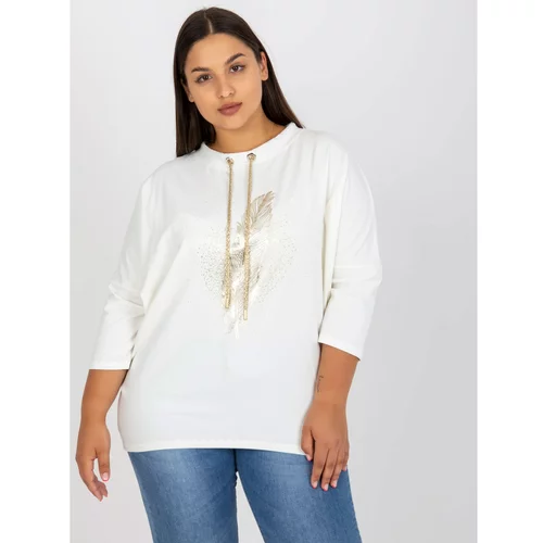 Fashion Hunters Plus size white cotton blouse with a print and an appliqué