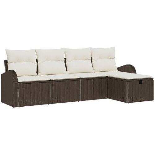 vidaXL Vrtna sedežna garnitura z blazino 5 pcs Rjava Poly ratan Cene