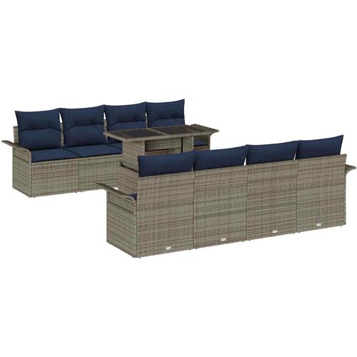 vidaXL Vrtna sedežna garnitura z blazino 9 pcs Siva Poly ratan, (5000145716) Cene