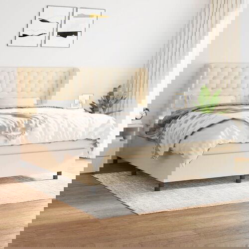  The Living Store Box spring postelja z vzmetnico krem 180x200 cm blago - Box Spring Postelja, (21444344) Slike