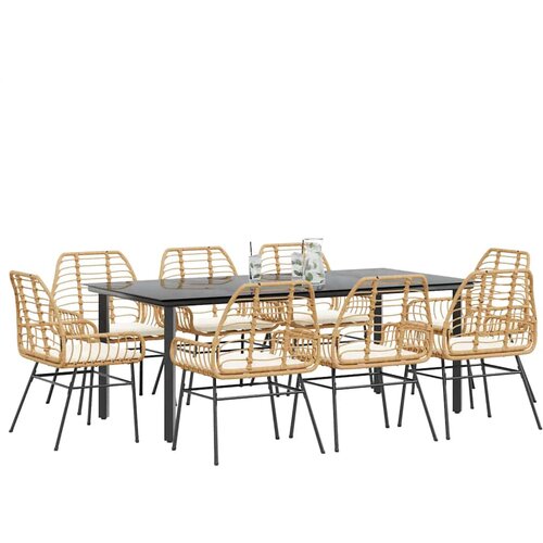 vidaXL Vrtna garnitura - 9-dijelni vrtni blagovaonski set s jastucima poliratan i staklo - Smeđa i krem ​​bijela 200 x 100 x 74 cm 8 Cene