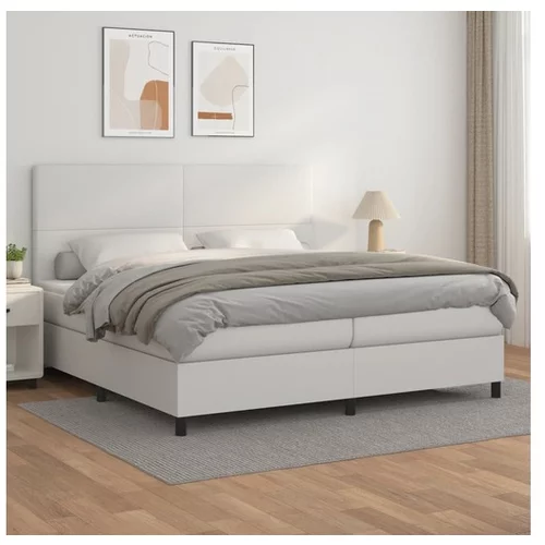  Box spring postelja z vzmetnico bela 200x200 cm umetno usnje
