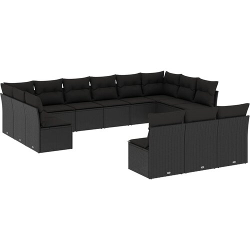  13-dijelni set vrtnih sofa s jastucima poliratan crni Slike