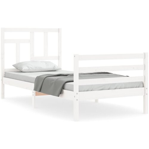 Maison Chic Posteljni okvir - Enojna postelja - Postelja za odrasle z vzglavjem bel trden les-J15830, (21763752) Slike