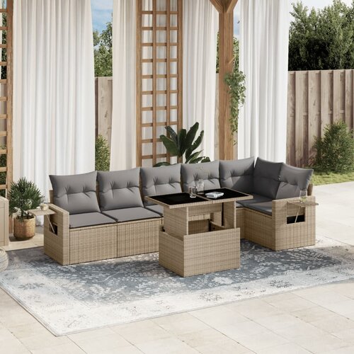 vidaXL 7-dijelni set vrtnih sofa od poliratana s jastucima bež Cijene