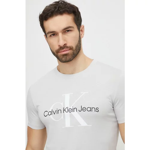 Calvin Klein Jeans Bombažna kratka majica moški, siva barva