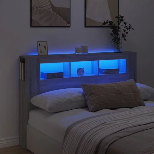 vidaXL LED posteljno vzglavje siva sonoma 160x18,5x103,5 cm inž. les