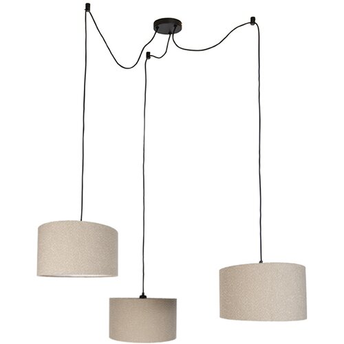 QAZQA Hanglamp zwart met beige teddy stof 35cm 3-lichts - Cava Cene