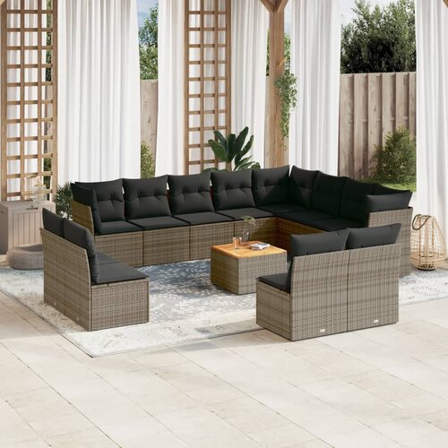 vidaXL 13-dijelni set vrtnih sofa od poliratana s jastucima sivi Cijene
