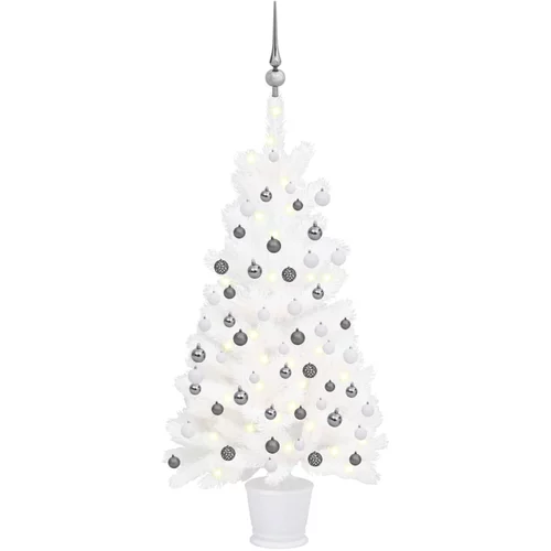  Umjetno božićno drvce s LED svjetlima i kuglicama bijelo 90 cm