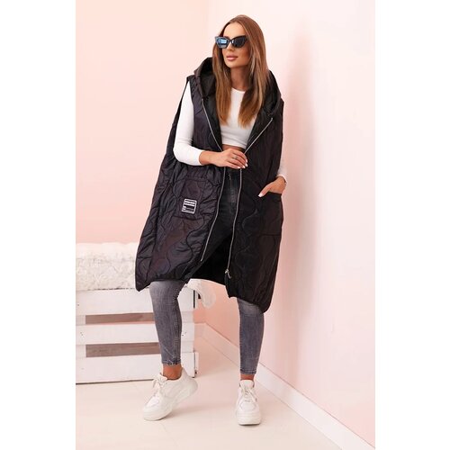 Kesi Włoski Women's quilted Plus Size vest with a hood zippered black Cijene