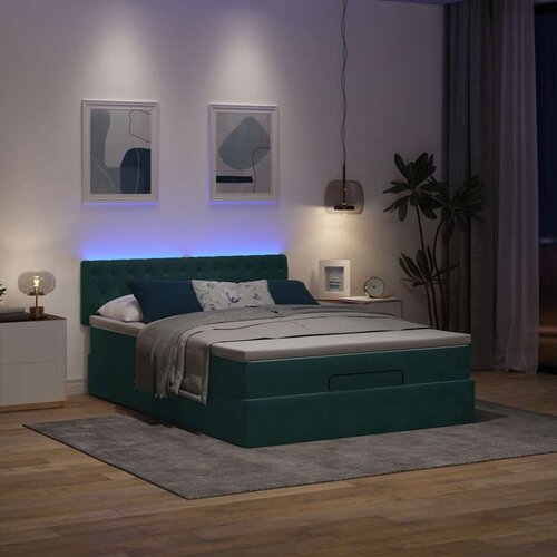 vidaXL Otomanski krevet s madracem&LED tamnozeleni 140x200cm baršun Cijene