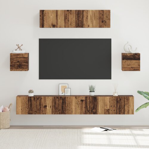 vidaXL Set TV omaric Drugo s shranjevanjem z vrati 7 pcs Staro les 80 x 30 x 30 cm Cene