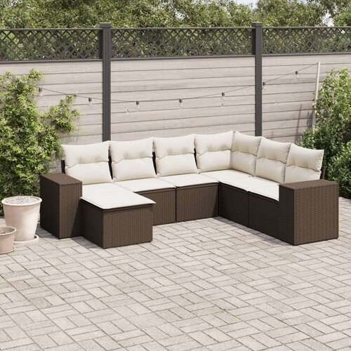 VidaXL 7-dijelni set vrtnih sofa od poliratana s jastucima smeđi Slike