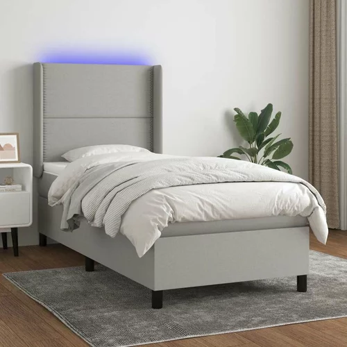  Box spring postelja z vzmetnico LED svetlo siva 80x200 cm blago, (20930366)