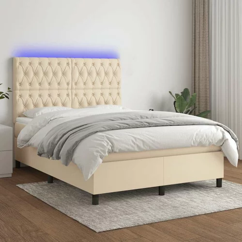  Box spring postelja z vzmetnico LED krem 140x200 cm blago, (20900143)