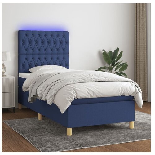  Box spring postelja z vzmetnico LED modra 100x200 cm blago Cene