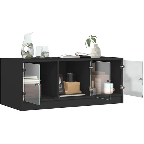  Stolić za kavu sa staklenim vratima crni 102 x 50 x 42 cm Slike