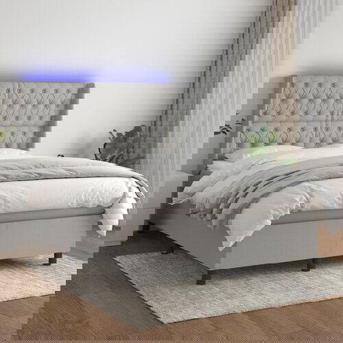 VidaXL Krevet box spring s madracem LED svjetlosivi 140x190 cm tkanina Slike