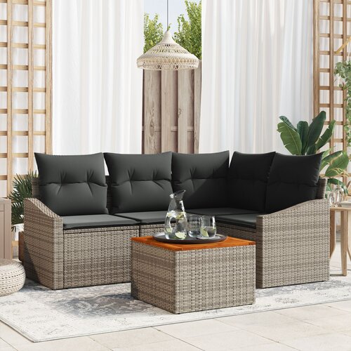 VidaXL 5-delna vrtna sofa garnitura s blazinami siva poly ratan akacija Slike