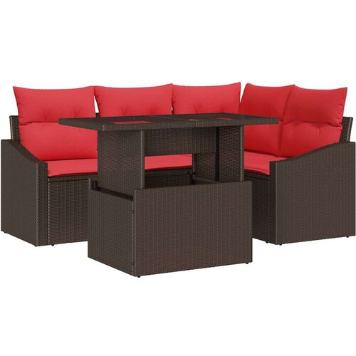 vidaXL Vrtna sedežna garnitura 5 pcs Rjava in rdeča 100 x 55 x 73 cm, (5000020113) Cene