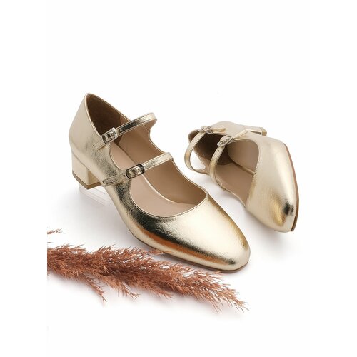 Marjin Women's Double Strap Classic Heel Shoes Alsef Gold Slike